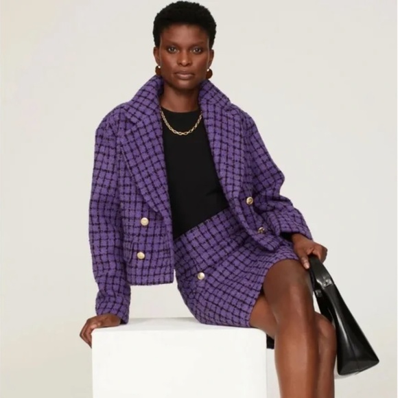 Sandro Simona Purple/Black Cropped Tweed Jacket - Picture 2 of 4